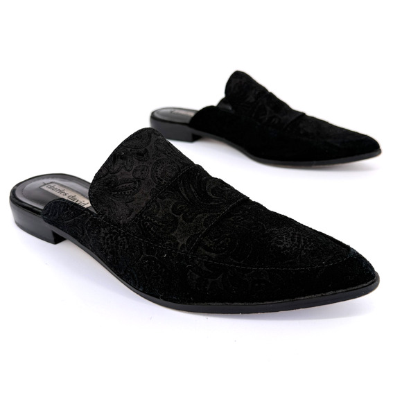 Vtg Charles David Mule Slides Size 8.5 Retro Suede Paisley 90s Regency Victorian - Picture 1 of 8